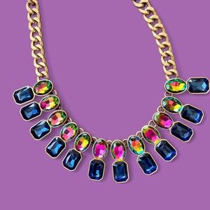 Vintage J.Crew | Gold chain necklace with bright jewels